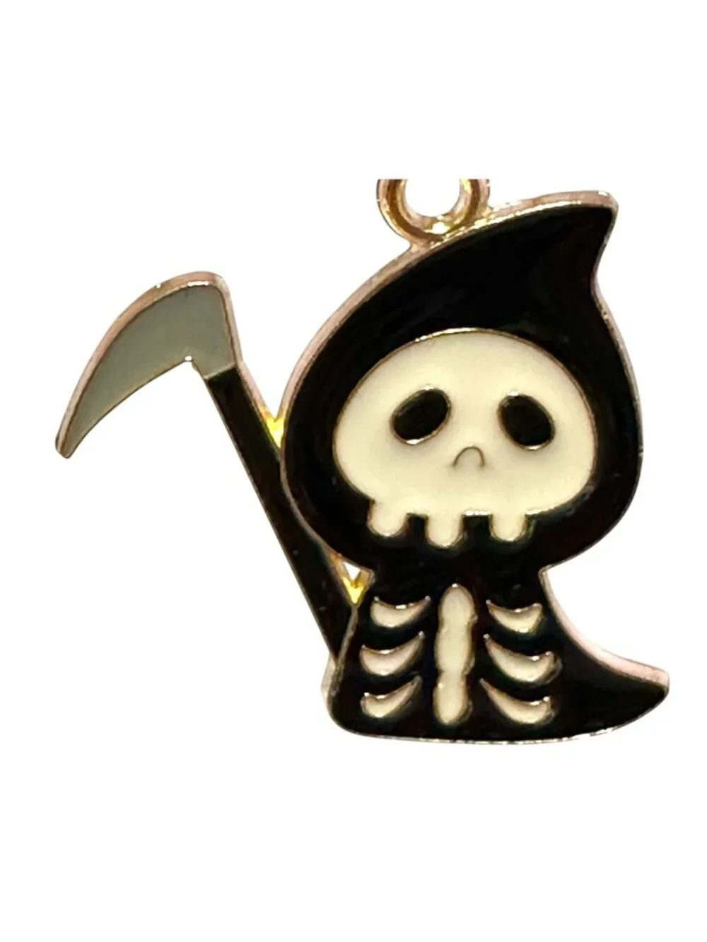 Grim Reaper Enamel Earrings Gold Plated French Hook Ear Wires 1 5/8